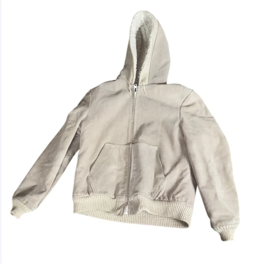Vintage William Barry tan suede hoodie jacket with Sherpa lining Size 42 Long